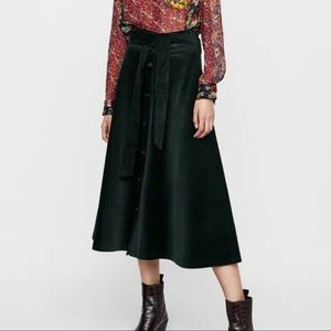 Zara Woman belted corduroy midi skirt